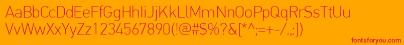PfdintextproThin-Schriftart – Rote Schriften auf orangefarbenem Hintergrund