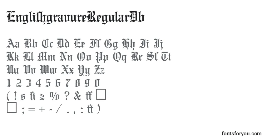 Czcionka EnglishgravureRegularDb – alfabet, cyfry, specjalne znaki