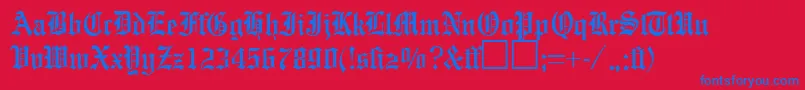 EnglishgravureRegularDb-Schriftart – Blaue Schriften auf rotem Hintergrund