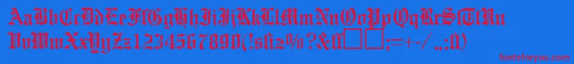 EnglishgravureRegularDb-Schriftart – Rote Schriften auf blauem Hintergrund