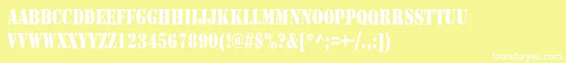 LarchmereCondensed-Schriftart – Weiße Schriften auf gelbem Hintergrund
