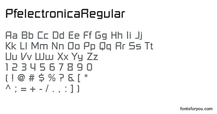 Schriftart PfelectronicaRegular – Alphabet, Zahlen, spezielle Symbole