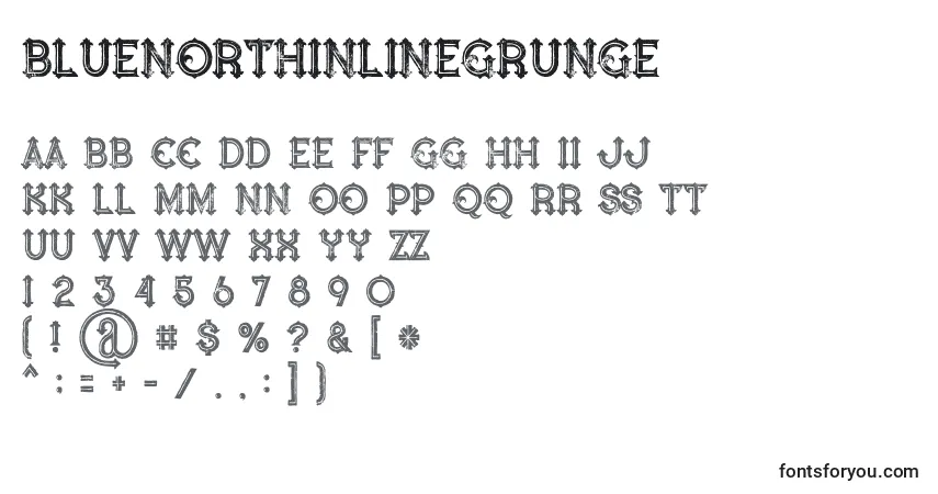 A fonte Bluenorthinlinegrunge – alfabeto, números, caracteres especiais