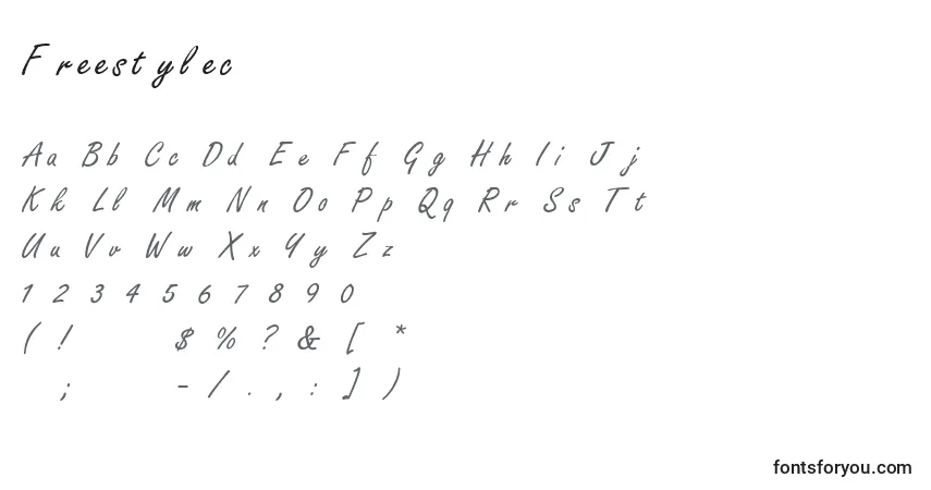 Schriftart Freestylec – Alphabet, Zahlen, spezielle Symbole