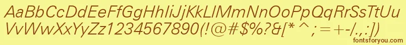 ZurichLightItalicBt Font – Brown Fonts on Yellow Background
