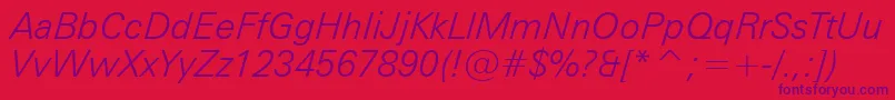 ZurichLightItalicBt-Schriftart – Violette Schriften auf rotem Hintergrund