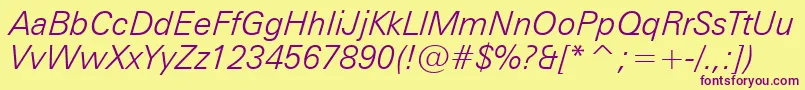 ZurichLightItalicBt Font – Purple Fonts on Yellow Background