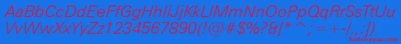 ZurichLightItalicBt Font – Red Fonts on Blue Background