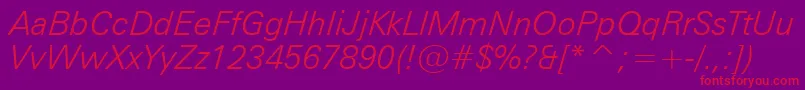 フォントZurichLightItalicBt – 紫の背景に赤い文字