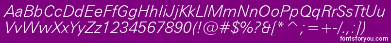 フォントZurichLightItalicBt – 紫の背景に白い文字