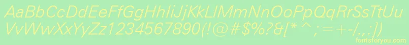 ZurichLightItalicBt-Schriftart – Gelbe Schriften auf grünem Hintergrund