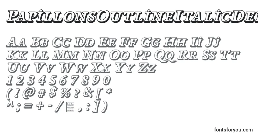 Шрифт PapillonsOutlineItalicDemo – алфавит, цифры, специальные символы