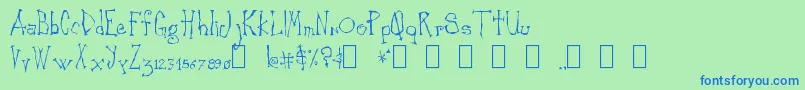 フォントCankerSore – 青い文字は緑の背景です。