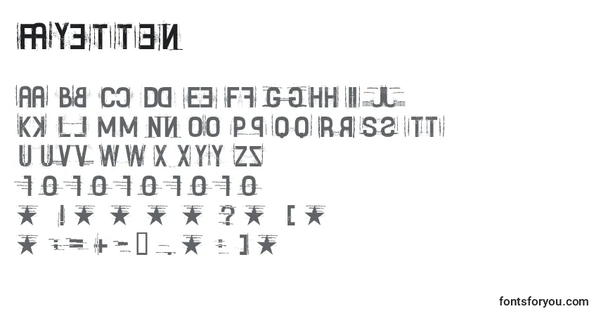 A fonte Fayetten – alfabeto, números, caracteres especiais