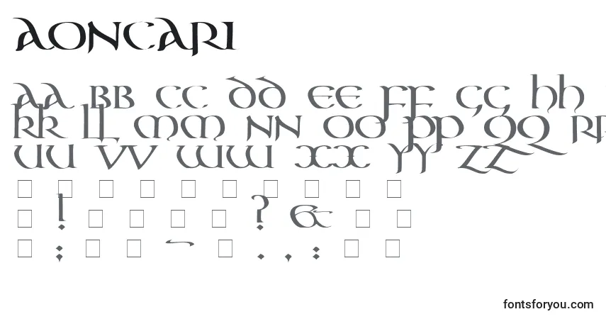 Czcionka AonCari – alfabet, cyfry, specjalne znaki