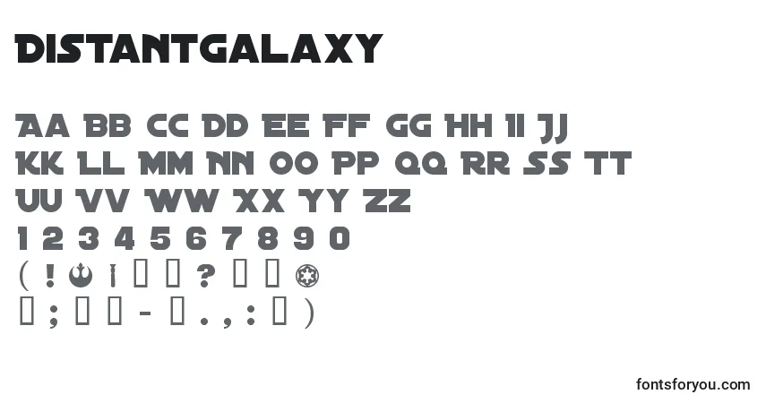 A fonte DistantGalaxy – alfabeto, números, caracteres especiais