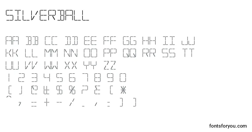 Schriftart Silverball (74292) – Alphabet, Zahlen, spezielle Symbole