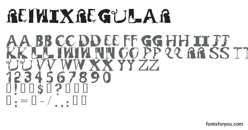 Czcionka RemixRegular – alfabet, cyfry, specjalne znaki