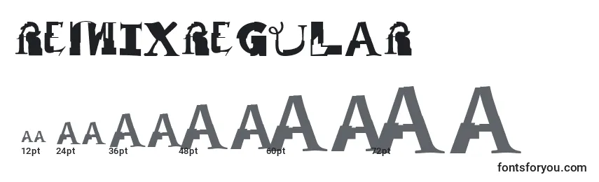 Размеры шрифта RemixRegular