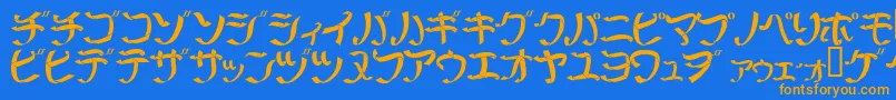 フォントRibbm – オレンジ色の文字が青い背景にあります。