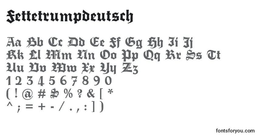 Schriftart Fettetrumpdeutsch – Alphabet, Zahlen, spezielle Symbole