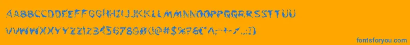 Flesheatingwhack-Schriftart – Blaue Schriften auf orangefarbenem Hintergrund