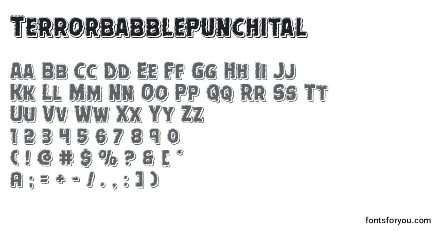 Terrorbabblepunchital-fontti – aakkoset, numerot, erikoismerkit