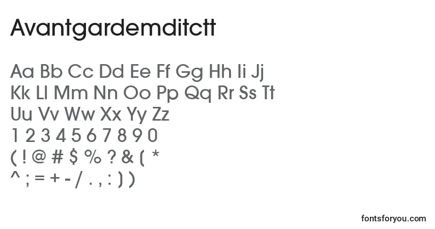 Fuente Avantgardemditctt - alfabeto, números, caracteres especiales