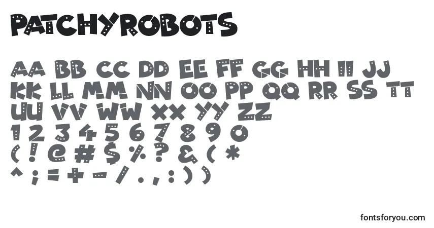 Czcionka PatchyRobots – alfabet, cyfry, specjalne znaki