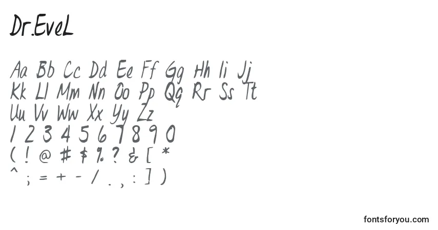 A fonte Dr.EveL – alfabeto, números, caracteres especiais