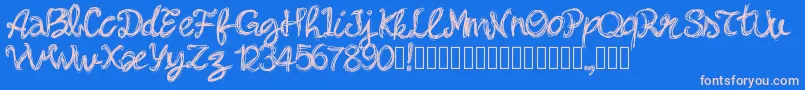 Pwbella-Schriftart – Rosa Schriften auf blauem Hintergrund