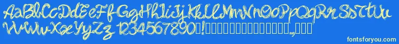 Pwbella Font – Yellow Fonts on Blue Background