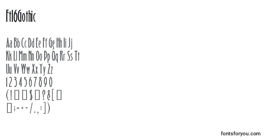 Schriftart Ft16Gothic – Alphabet, Zahlen, spezielle Symbole