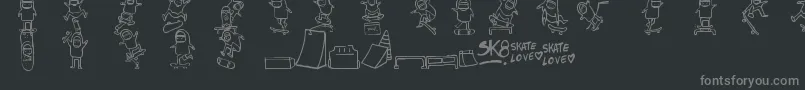 Weitere Informationen zur Skatelove-Schriftart Skatelove-Schriftart – Graue Schriften auf schwarzem Hintergrund