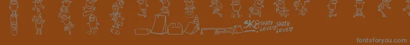 Lisätietoja Skatelove-fontista Skatelove-fontti – harmaat kirjasimet ruskealla taustalla