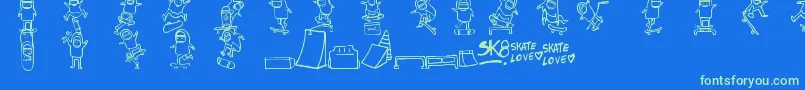 Skatelove Font – Green Fonts on Blue Background
