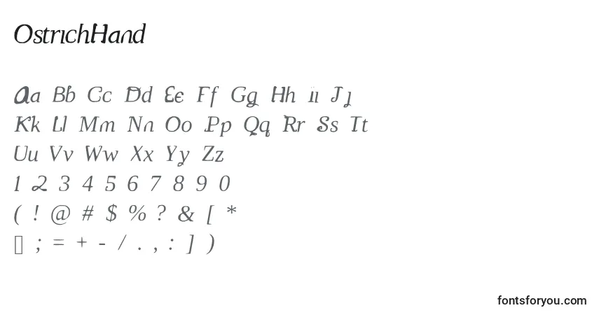 Czcionka OstrichHand – alfabet, cyfry, specjalne znaki