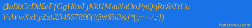 フォントOstrichHand – オレンジ色の文字が青い背景にあります。