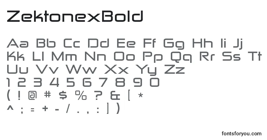 A fonte ZektonexBold – alfabeto, números, caracteres especiais
