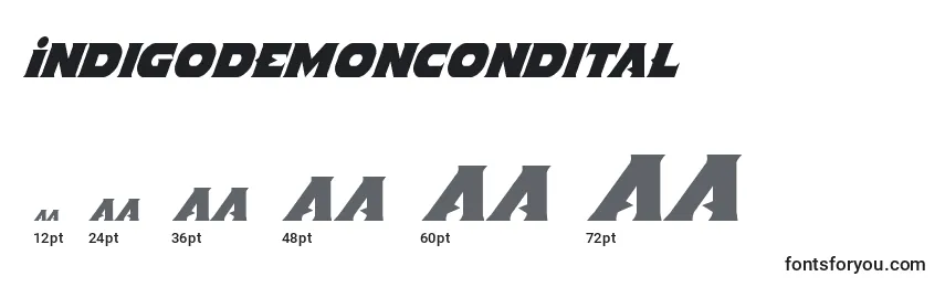 Размеры шрифта Indigodemoncondital