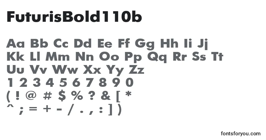 A fonte FuturisBold110b – alfabeto, números, caracteres especiais