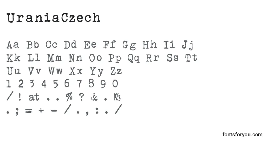 Fuente UraniaCzech - alfabeto, números, caracteres especiales