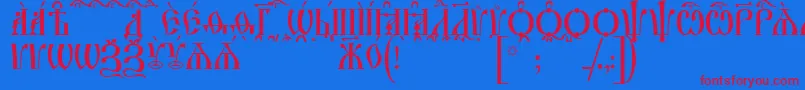 IrmologionCapsKucs Font – Red Fonts on Blue Background