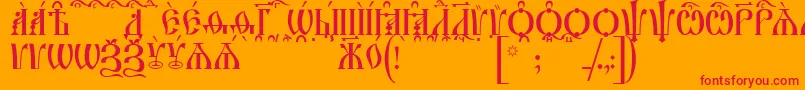 IrmologionCapsKucs-Schriftart – Rote Schriften auf orangefarbenem Hintergrund