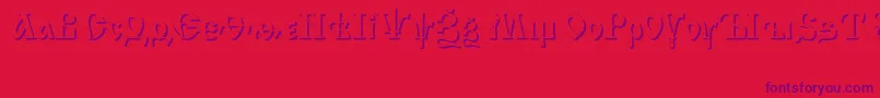 Czcionka IzhitsashadowcttRegular – fioletowe czcionki na czerwonym tle