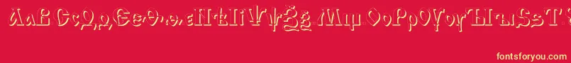 IzhitsashadowcttRegular-Schriftart – Gelbe Schriften auf rotem Hintergrund