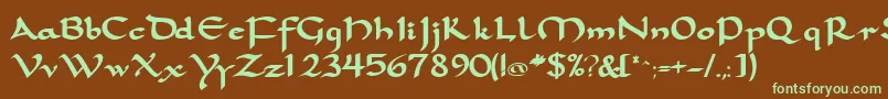 フォントSamovarsskBold – 緑色の文字が茶色の背景にあります。