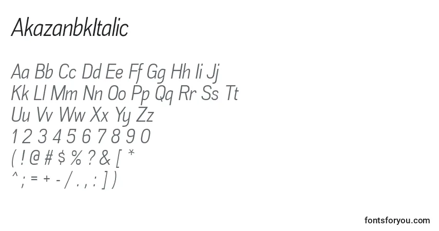Fuente AkazanbkItalic - alfabeto, números, caracteres especiales