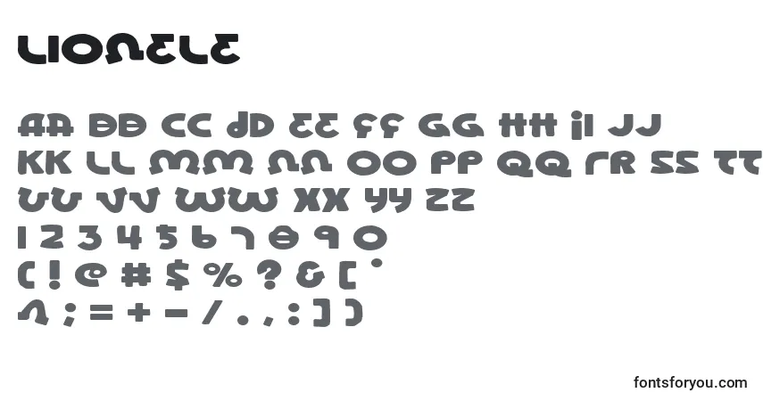 Czcionka Lionele – alfabet, cyfry, specjalne znaki