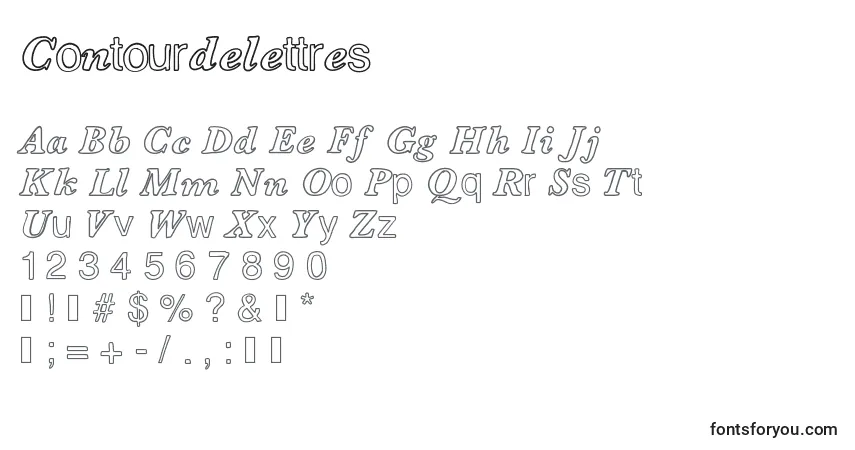 Schriftart Contourdelettres – Alphabet, Zahlen, spezielle Symbole